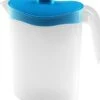 Waterkan/sapkan Met Blauw Deksel 1,5 Liter 9 X 21 X 23 Cm Kunststof - Compact Formaat Schenkkan Die In De Koelkastdeur Past - Sapkannen/waterkannen/schenkkannen/limonadekannen