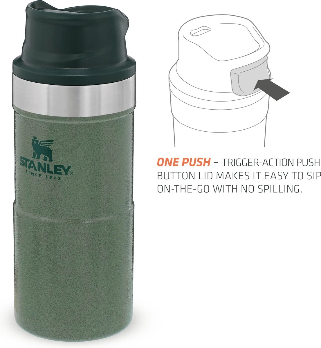 Stanley Trigger-Action Travel Mug 0.35L - thermosfles - Hammertone Green Stanley Trigger-Action Travel Mug 0.35L - Thermosfles - Hammertone Green -Barbecue Series Winkel