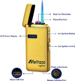 MELTAZO Elektrische Aansteker, Aansteker Gas, Electric Lighter, Gasaansteker Navulbaar, Elektronische Aansteker, Aansteker Plasma, Aansteker Vuurwerk, USB Aansteker Plasma, 2-in-1 Aansteker Voor Sigaretten Camping Kaarsen - 2023 Editie -Barbecue Series Winkel 1111x1200