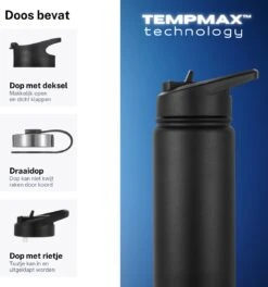 Thermo Master - Thermosfles & Drinkfles - Waterfles - 0,5 Liter - Midnight Black - 3 Doppen -Barbecue Series Winkel 1124x1200 2