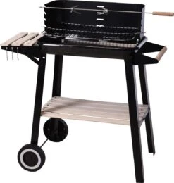 Verrijdbare Barbecue – Houtskool/Briketten - Verstelbare Grillplaat – Houten Tafel – Winscherm – Gewicht 5.9kg