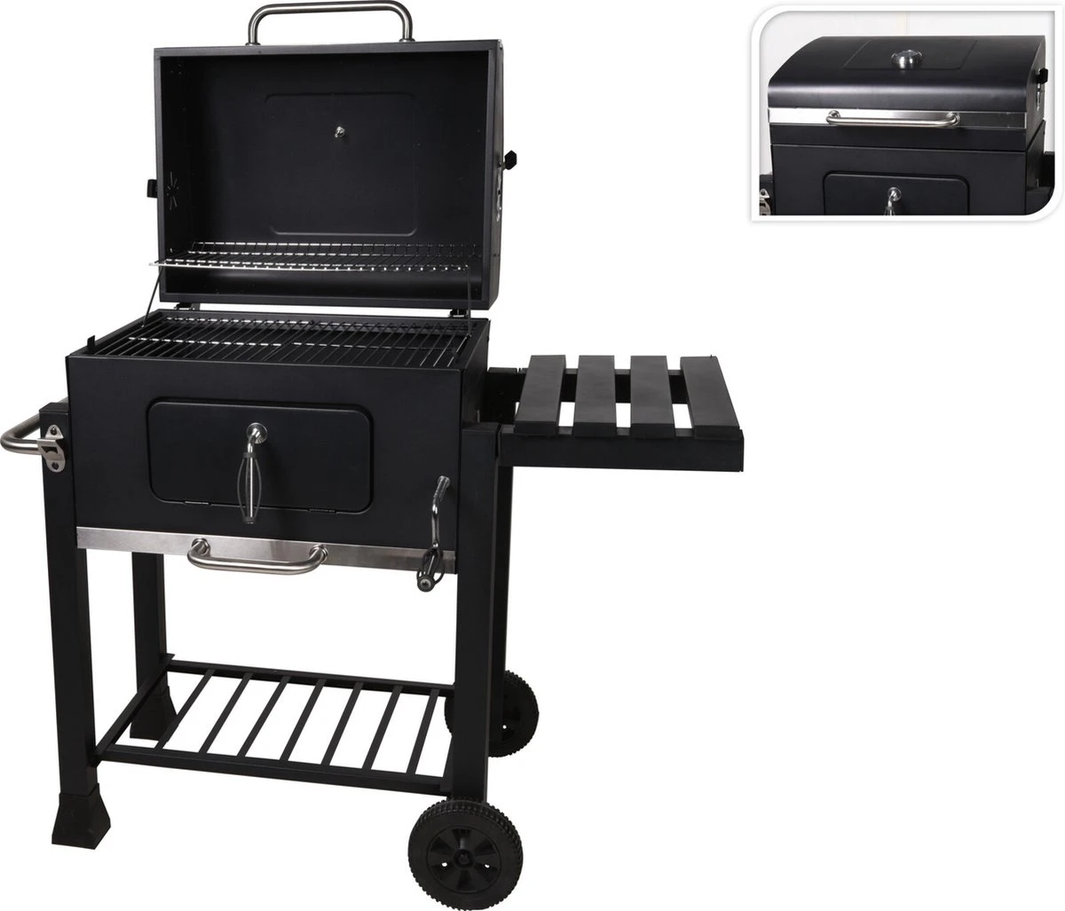 Houtskool BBQ op wielen + tafel | Mat zwart - X86000060 Houtskool BBQ Op Wielen + Tafel | Mat Zwart - X86000060 -Barbecue Series Winkel