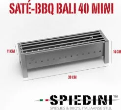 Spiedini Saté-bbq Bali 40 Mini - Kleine, Smalle Houtskoolbarbecue Met Horizontaal Rooster Voor Sate Of Andere Spiesjes - 40 Cm Lang, 11 Cm Breed, 14 Cm Hoog - Ideaal Voor Tuin- Of Open Haard, Of Balkon - Materiaal: Gealuminiseerd Ijzer -Barbecue Series Winkel 1200x1086