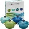 Le Creuset - Aardewerken Mini Pannetjes 10 Cm - Set Van 4 Stuks - Zeetinten