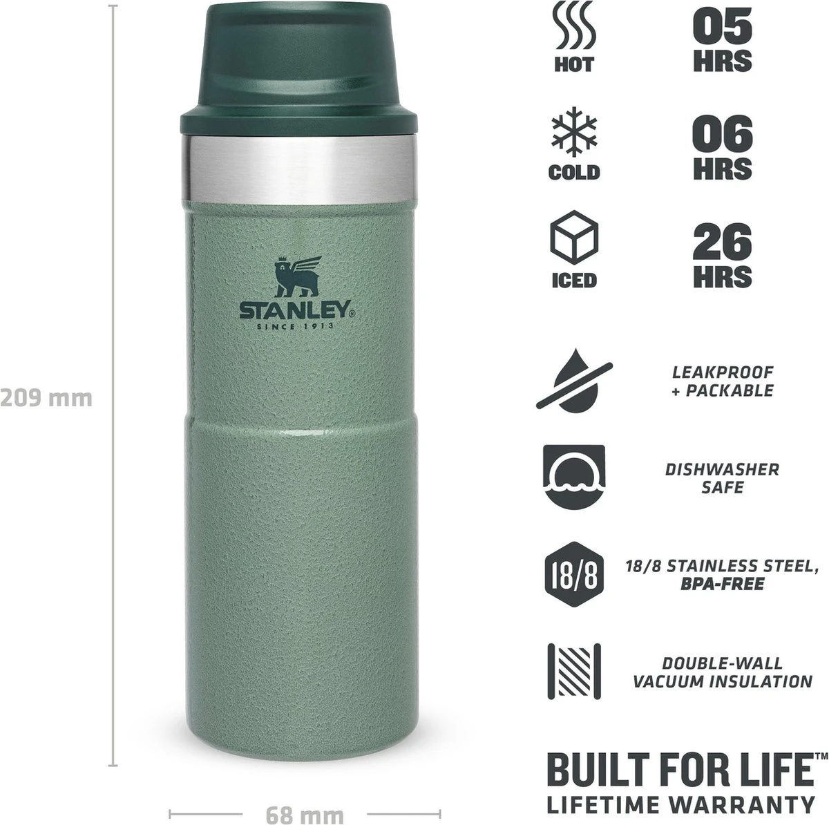 Stanley Trigger-Action Travel Mug 0.35L - thermosfles - Hammertone Green Stanley Trigger-Action Travel Mug 0.35L - Thermosfles - Hammertone Green -Barbecue Series Winkel 1200x1194 2