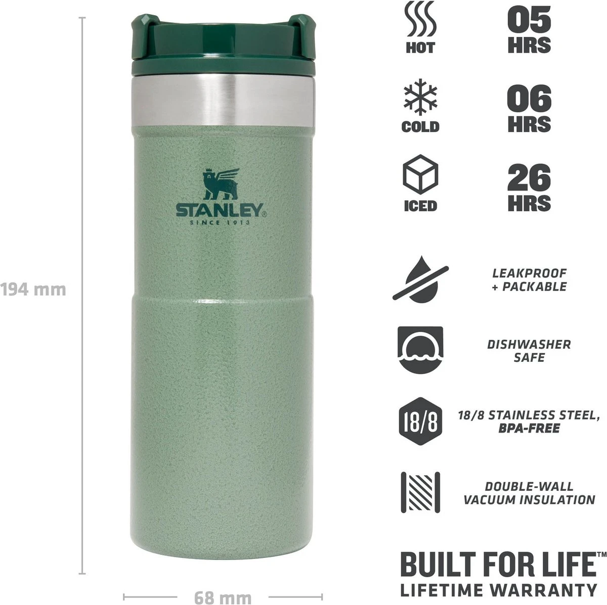 Stanley The NeverLeak™ Travel Mug 0,35L NEW - Thermosfles - Hammertone Green Stanley The NeverLeak™ Travel Mug 0,35L NEW - Thermosfles - Hammertone Green -Barbecue Series Winkel 1200x1197 13