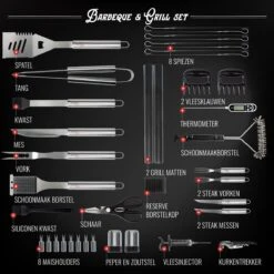 Mountain Jack® 40-Delige Luxe BBQ Grill Accessoires Set In Roestvrij Staal – Barbecue Gereedschap – Tangenset, Vlees Thermometer, Vleestang, Borstel, Spiezen, Vleesmes, Vleesvork 4 Mountain Jack® 40-Delige Luxe BBQ Grill Accessoires Set In Roestvrij Staal – Barbecue Gereedschap – Tangenset, Vlees Thermometer, Vleestang, Borstel, Spiezen, Vleesmes, Vleesvork -Barbecue Series Winkel 1200x1199