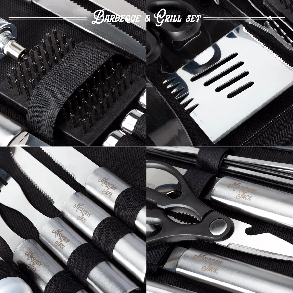 Mountain Jack® 40-Delige Luxe BBQ Grill Accessoires Set in Roestvrij Staal – Barbecue Gereedschap – Tangenset, Vlees Thermometer, Vleestang, Borstel, Spiezen, Vleesmes, Vleesvork Mountain Jack® 40-Delige Luxe BBQ Grill Accessoires Set In Roestvrij Staal – Barbecue Gereedschap – Tangenset, Vlees Thermometer, Vleestang, Borstel, Spiezen, Vleesmes, Vleesvork -Barbecue Series Winkel 1200x1199 4
