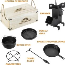 Dutch Mountains Gietijzeren Pannenset 7-delig - Dutch Oven – Braadpan - Grillpan - Hapjespan - Kookset In Houten Transportkist - Deksellifter - Brander -Barbecue Series Winkel 1200x1200 418