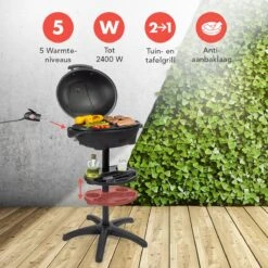 KitchenBrothers Elektrische BBQ - Met Grillplaat - Anti-aanbaklaag - Incl. Plank/Houders - Grilloppervlak 46,5x33,8cm - Tot 300°C - 2400W - Zwart -Barbecue Series Winkel 1200x1200 614