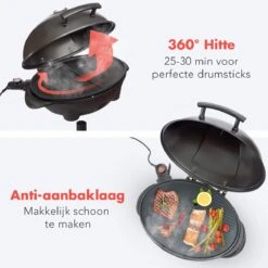 KitchenBrothers Elektrische BBQ - Met Grillplaat - Anti-aanbaklaag - Incl. Plank/Houders - Grilloppervlak 46,5x33,8cm - Tot 300°C - 2400W - Zwart -Barbecue Series Winkel 1200x1200 616
