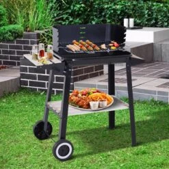 Verrijdbare Barbecue – Houtskool/Briketten - Verstelbare Grillplaat – Houten Tafel – Winscherm – Gewicht 5.9kg -Barbecue Series Winkel 1200x1200 707