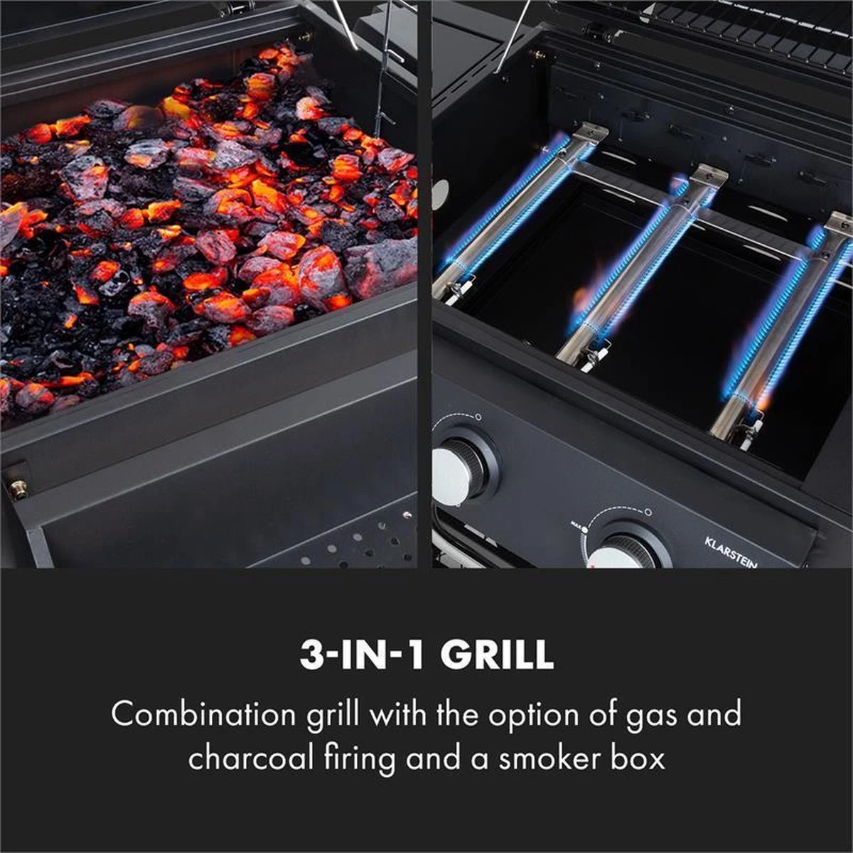 Klarstein Kingsville Double barbecue - Houtskool- en gasbarbecue - Smoker BBQ - Inclusief deksels en thermometer - Met 2 roosters - Zwart Klarstein Kingsville Double Barbecue - Houtskool- En Gasbarbecue - Smoker BBQ - Inclusief Deksels En Thermometer - Met 2 Roosters - Zwart -Barbecue Series Winkel 1200x1200 724