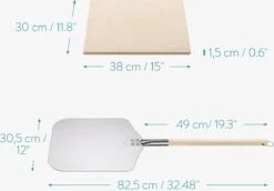 Navaris Pizzasteen XL Voor Oven En Barbecue - Rechthoekige Pizzaplaat 38 X 30 Cm - Inclusief Pizzaschep Met Extra Lang Handvat En Receptenboek -Barbecue Series Winkel 1200x834