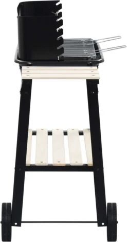 Verrijdbare Barbecue – Houtskool/Briketten - Verstelbare Grillplaat – Houten Tafel – Winscherm – Gewicht 5.9kg -Barbecue Series Winkel 630x1200