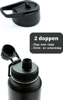 Thermosfles - Onyx Black - 1 Liter - Extra Dop Met Rietje & Drinktuit - Thermosflessen - Isoleerfles - BPA Vrij - Lekvrij - Thermoskan - Isoleerbeker - Thermosbeker -Barbecue Series Winkel 758x1200