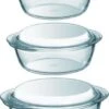 Pyrex 3x Ronde Glazen Ovenschalen Met Deksel 1,4/2,1/3 Liter - Ovenschaal/braadslede - Ovenschotel Schalen - Bakvorm
