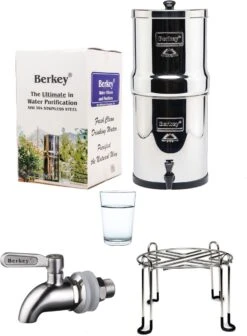 Big Berkey Set: Waterfilter 8,5L + RVS Kraantje + Standaard