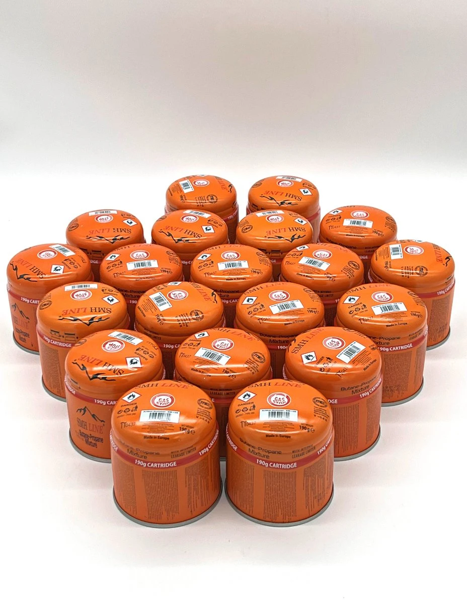 SMH LINE® Gaspatroon 190g - Prikcartouche - 20x - Incl. Gasbloksysteem SMH LINE® Gaspatroon 190g - Prikcartouche - 20x - Incl. Gasbloksysteem -Barbecue Series Winkel